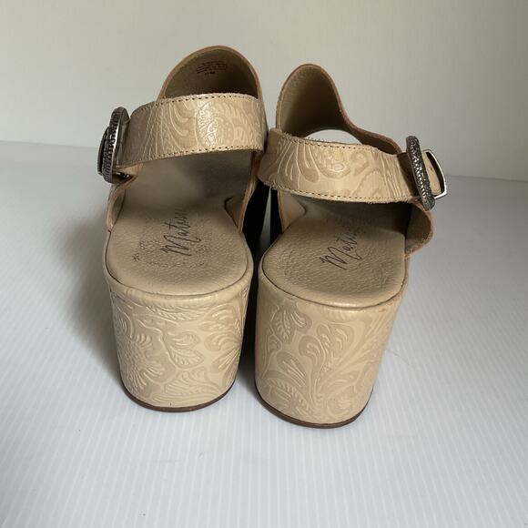 Matisse Embossed Wedge Western Sandals Leather Beige Platform Made in Brazil Sz9 - Picture 6 of 14